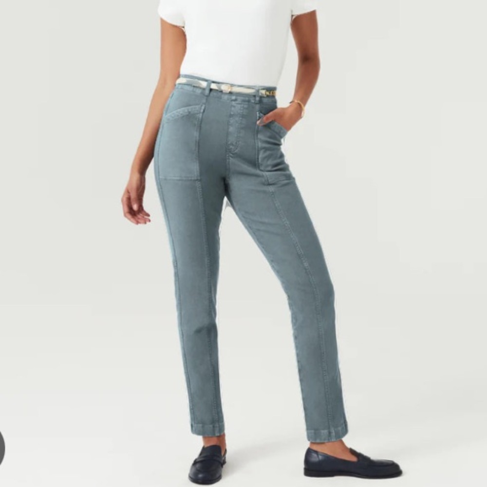 NWT Spanx stretch twill straight leg pants size XS hazy blue grey